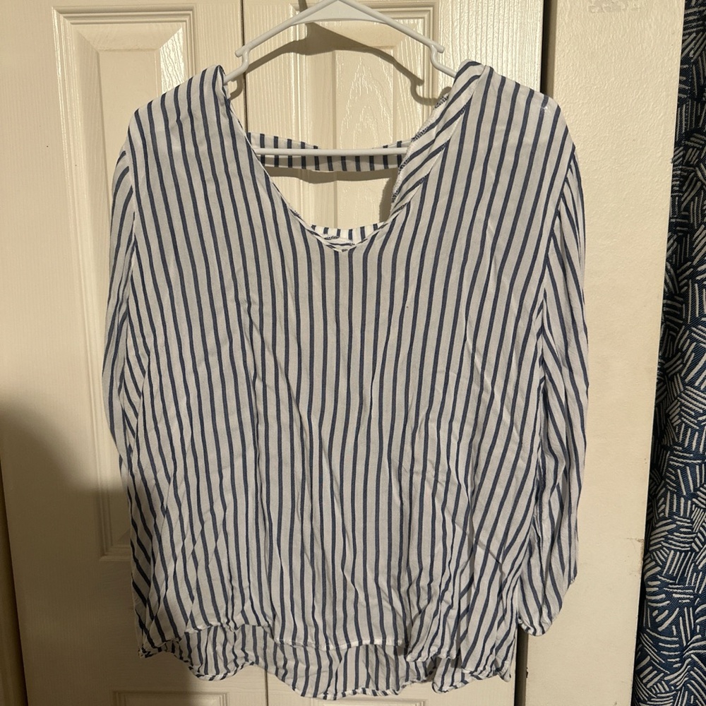 Maurices White and Navy Vertical Stripe V-Neck Tunic